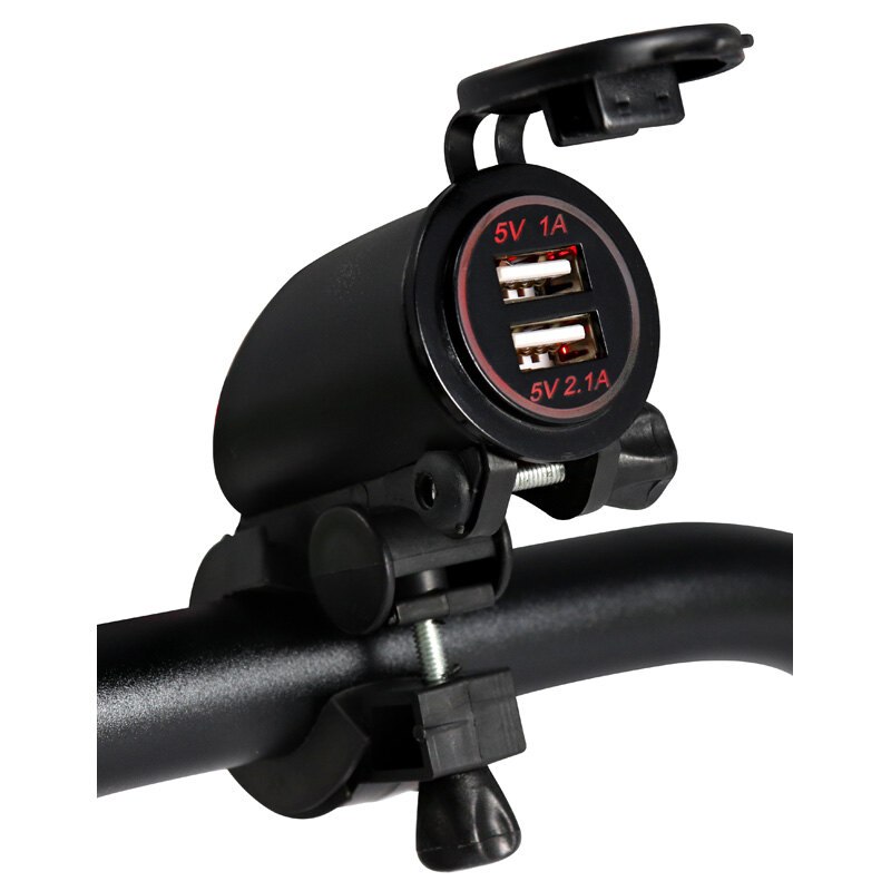 USB CHARGER 2X2.1A FOR HANDLE BAR RED LED