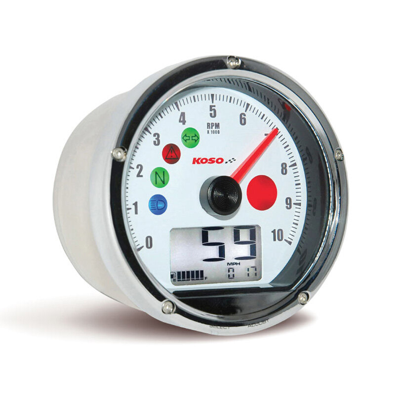 TNT 01 MULTIFUNCTION METER H D WHITE FACE/CHR CASE